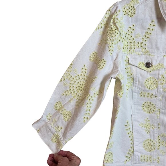 G by Giuliana Jacket Womens Medium Eyelet Embroidered Denim Button Floral M - Picture 5 of 16